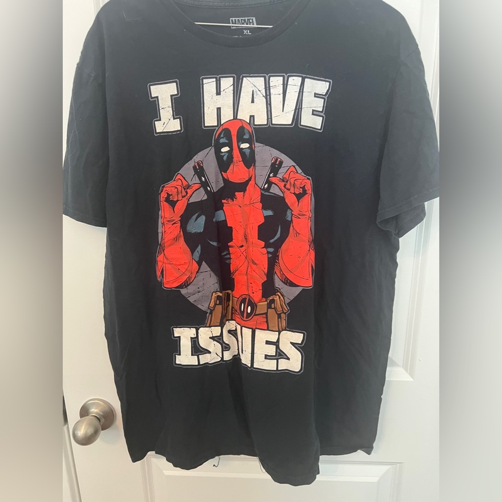 Marvel Black Tee with Red and White Deadpool Graphic